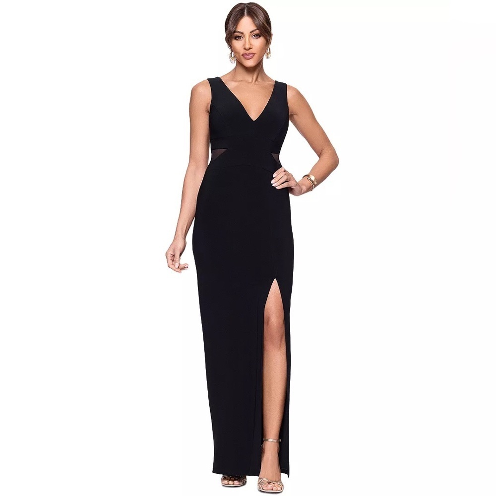 🔥 XSCAPE Women's V-Neck Mesh-Trim Sleeveless Gown size 16